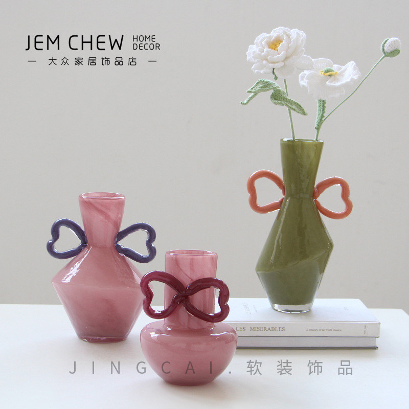 北欧创意手工蝴蝶结花瓶玻璃花瓶摆件桌面绿植水培玻璃花器工艺品
