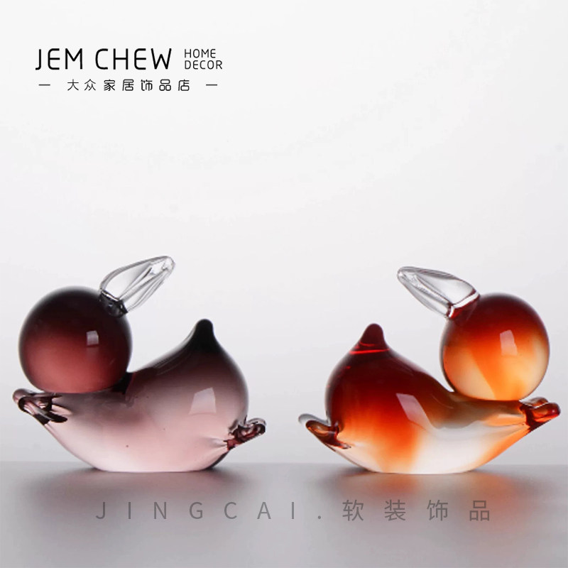 高级感琉璃创意兔子摆件玄关加急饰品艺术桌面样板间儿童房送礼品