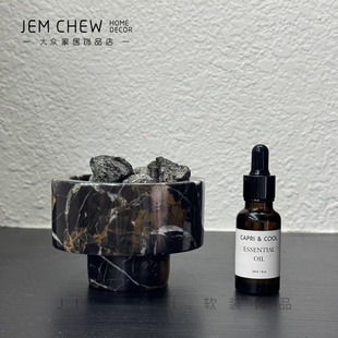 现代极简样板间会所软装 饰香薰瓶 天然大理石精油扩香器床头柜装