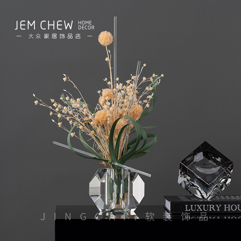 轻奢极简现代水晶花瓶小花器样板间售楼处客厅家居软装饰品插花艺图片