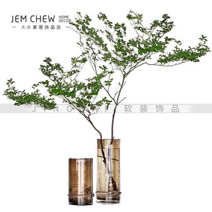 轻奢现代咖日本吊钟仿真直筒玻璃花瓶插花创意套装干枝样板房花器