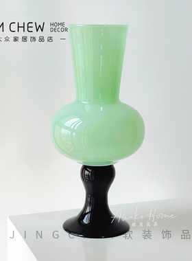 中古风高脚花瓶手工琉璃摆件插花水养冬青发财果软装家居绿色花器