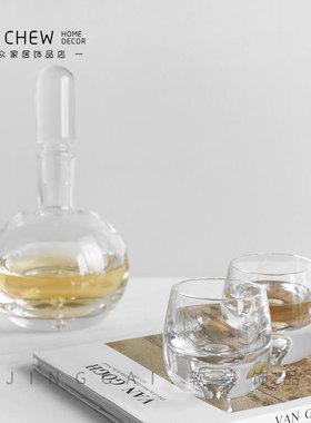 轻奢极简透明醒酒器玻璃高级质感酒器套装样板间售楼处家居摆设品