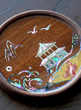 非遗螺钿diy材料包贝壳花手工制作青岛特色栈桥乌檀木杯垫研学