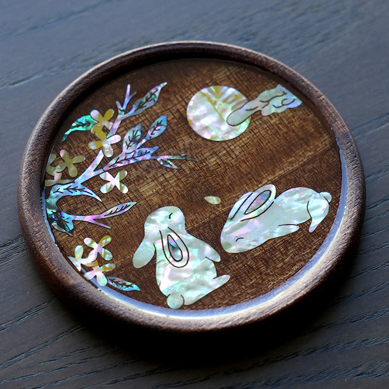 非遗螺钿diy材料包贝壳花手工制作小兔子乌檀木杯垫研学暖场装饰