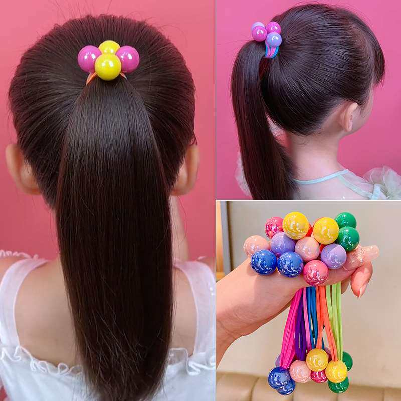 女童糖果色发圈高马尾不伤发双头绳皮筋球球发绳宝宝扎高弹力发饰