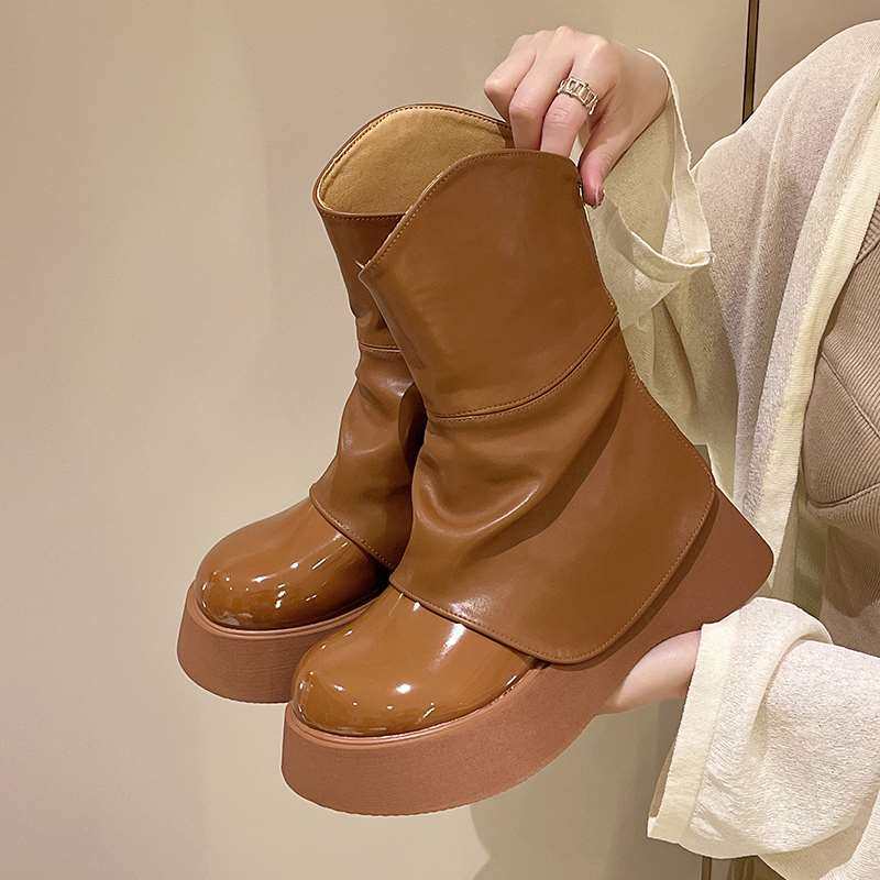 堆堆靴马蹄靴裤管靴秋季辣妹风厚底松糕大头短筒靴显瘦马丁靴女鞋