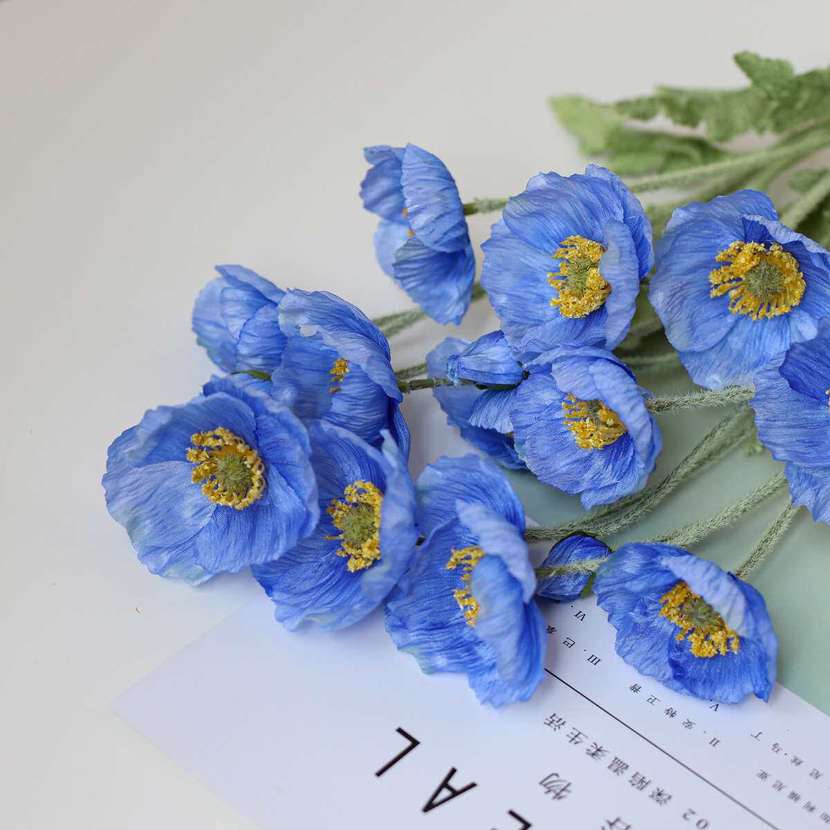 【高端】蓝色虞美人仿真花花束客厅摆件干花装饰罂粟花绢花假花