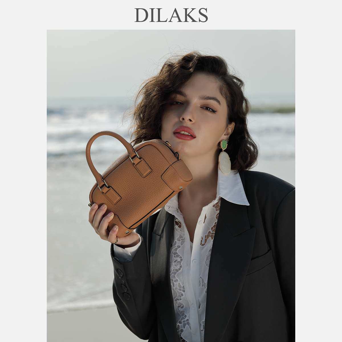 dilaks迪莱克丝大容量真皮波士顿包2023新款单肩斜挎包女士手提包