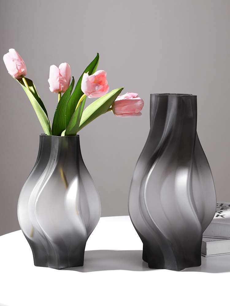 轻奢创意龙卷风造型摆件客厅玻璃水养插花高级磨砂质感餐桌装饰品