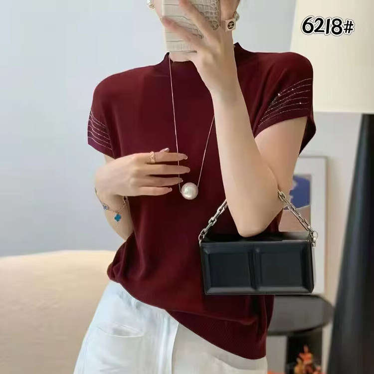 针织衫短袖女士薄款毛衣2025早秋女装新款内搭打底衫短款红色上衣