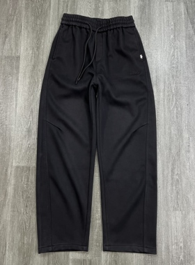日系复古阔腿裤潮流黑色宽松直筒休闲裤男松紧腰抽绳运动长裤百搭