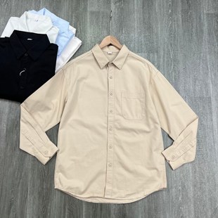 捡漏价纯棉男士休闲长袖衬衫秋季高端百搭宽松纯色衬衣上衣外套潮