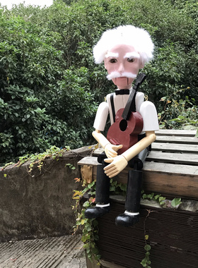 摆件老大爷眼珠可动木偶弹琴