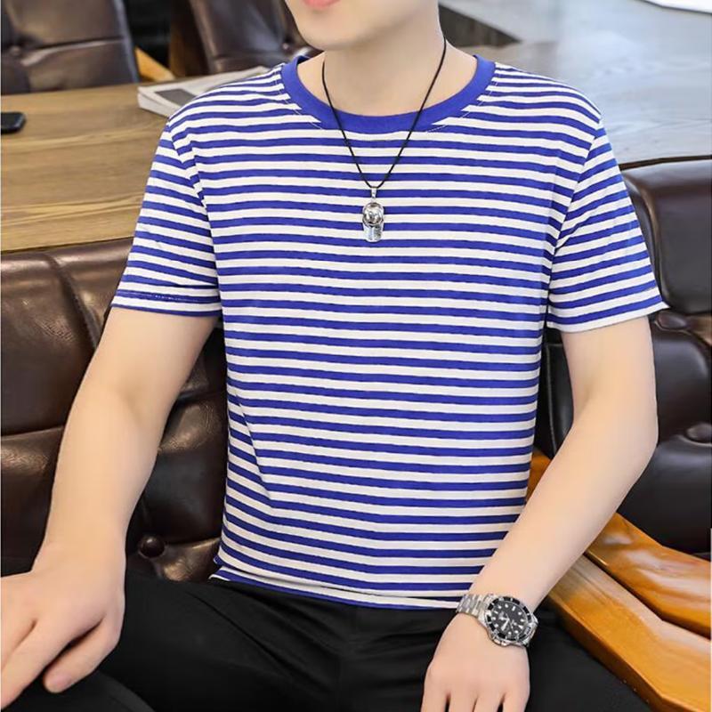夏季纯棉海魂衫男女情侣短袖百搭t恤 水手服海军风蓝白条纹情侣装