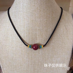 手工编织横穿锁骨链项链绳女天珠蜜蜡松石南红朱砂黄金挂绳半成品