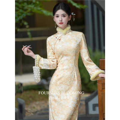 新中式加绒长袖连衣裙