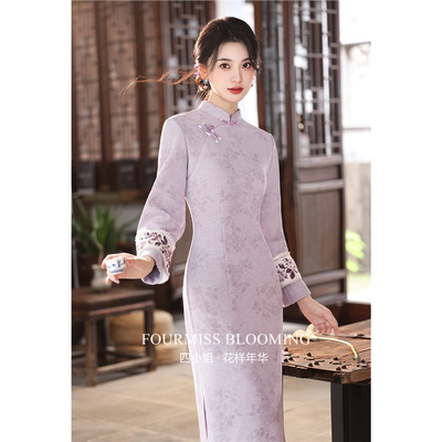 新中式紫秋冬季加绒连衣裙