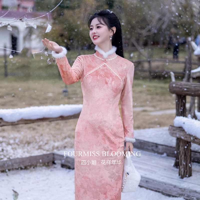 【花样年华】国风旗袍|新中式粉色冬季新中式回门结婚订婚小个子