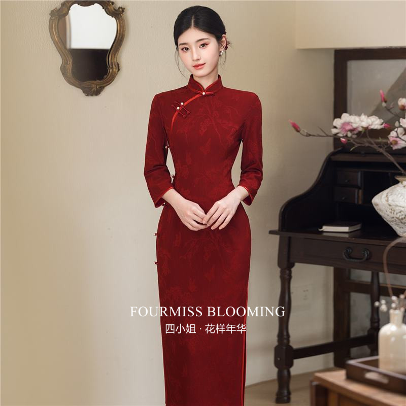 【花样年华】国风旗袍|订婚复古中式红提花高端大气上档次敬酒服