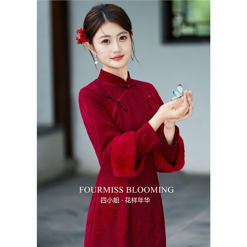 【花样年华】国风旗袍|红色奥黛风秋冬小个子女新中式大气上档次
