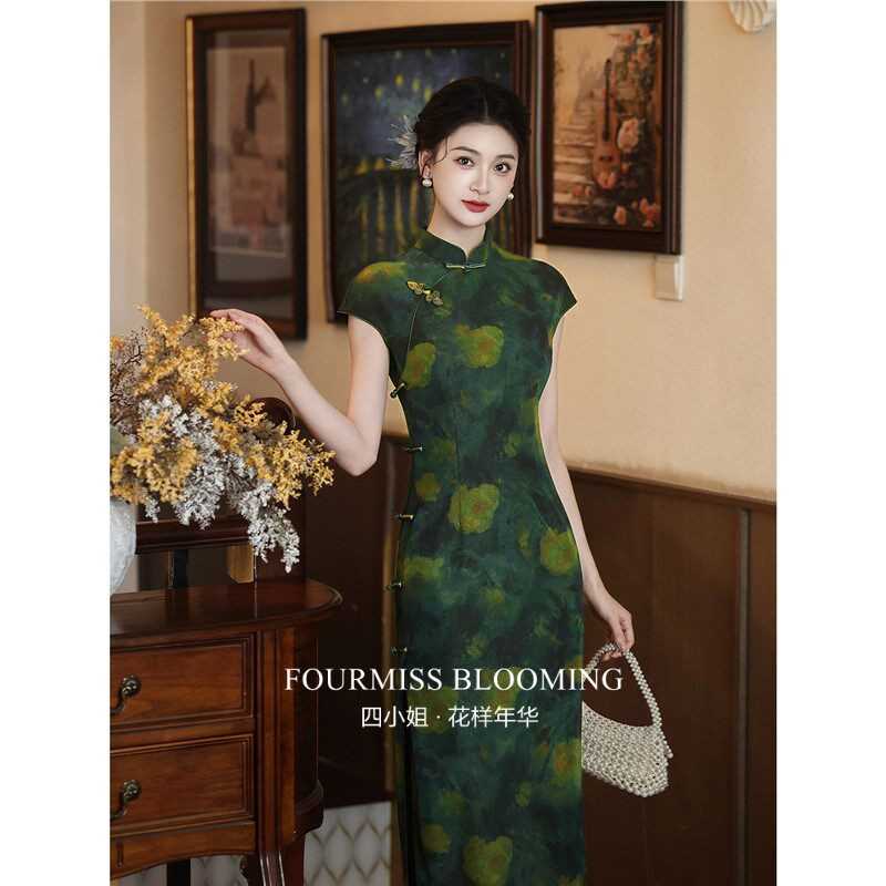 【花样年华】国风旗袍|复古绿色改良新中式长款连衣裙2026新款夏