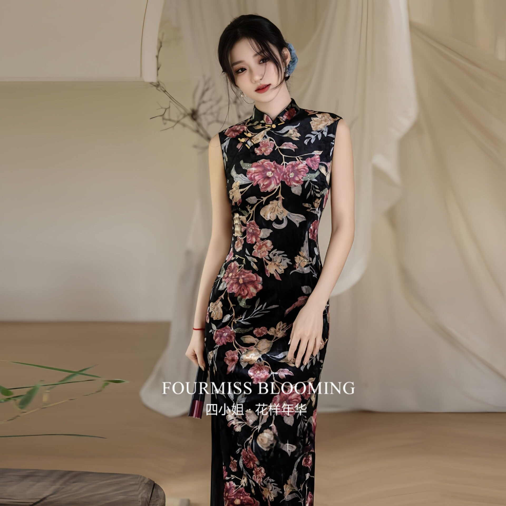 【花样年华】国风旗袍|港风无袖高端大气上档次钻石绒印花长裙