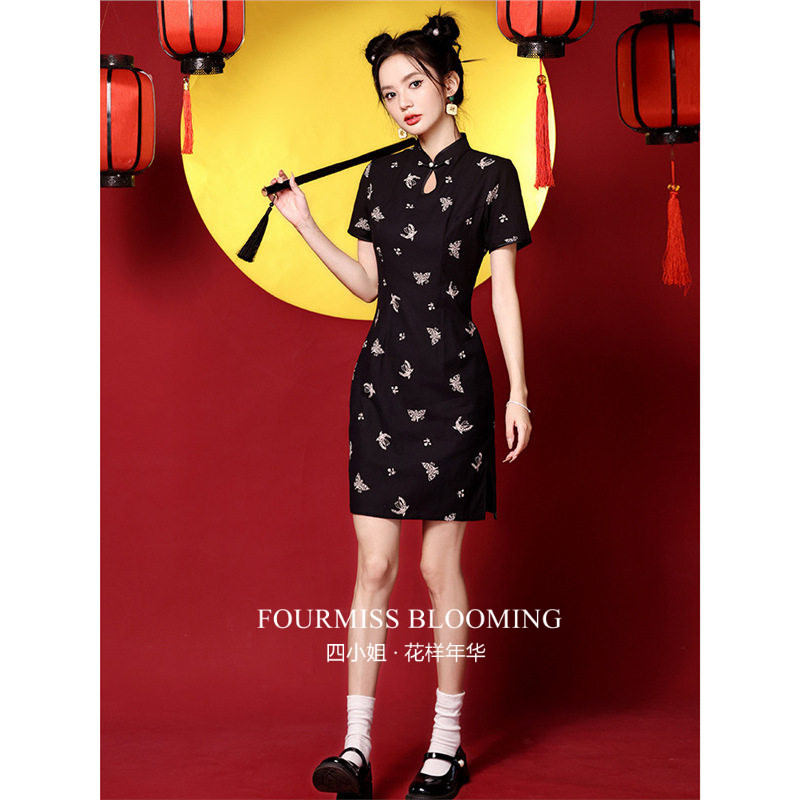 【花样年华】国风旗袍|黑色新中式改良2026少女日常连衣裙夏季