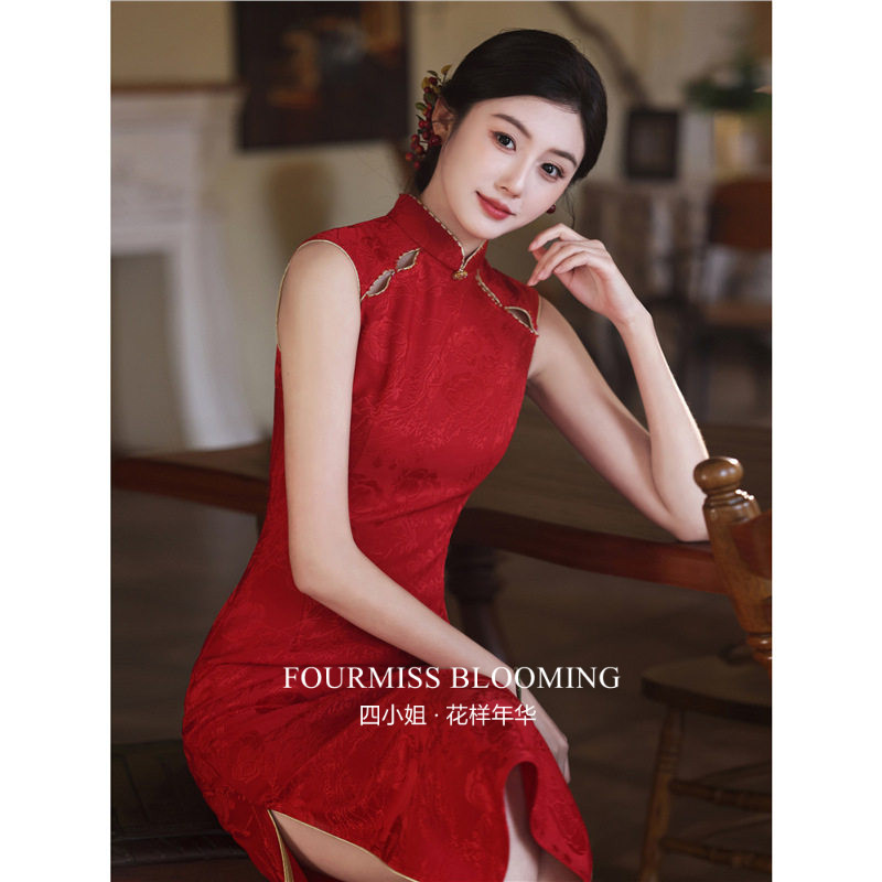【花样年华】国风旗袍|红色无袖2026女夏季新中式订婚礼服敬酒服0