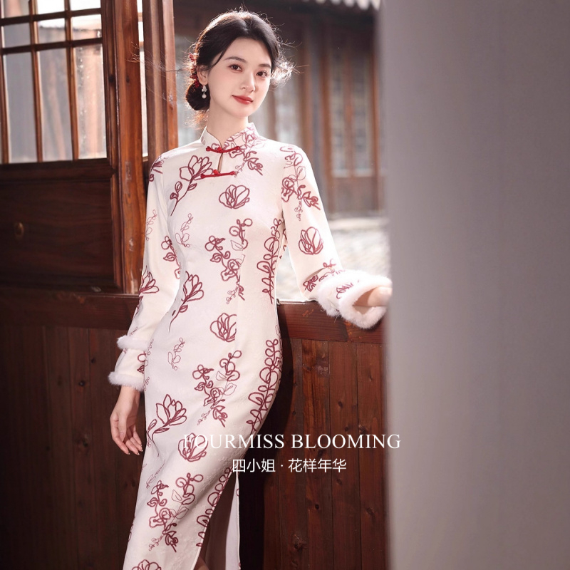 新中式2025秋冬加绒显瘦长袖