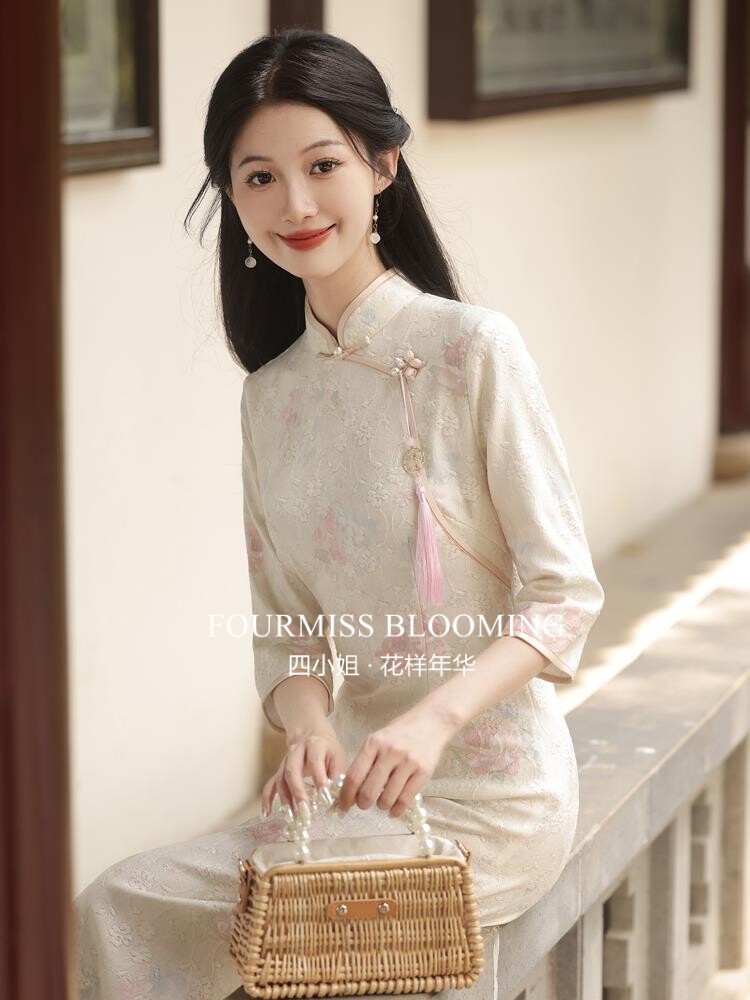 【花样年华】国风旗袍|盘扣连衣裙年轻少女改良版蕾丝温柔米色气