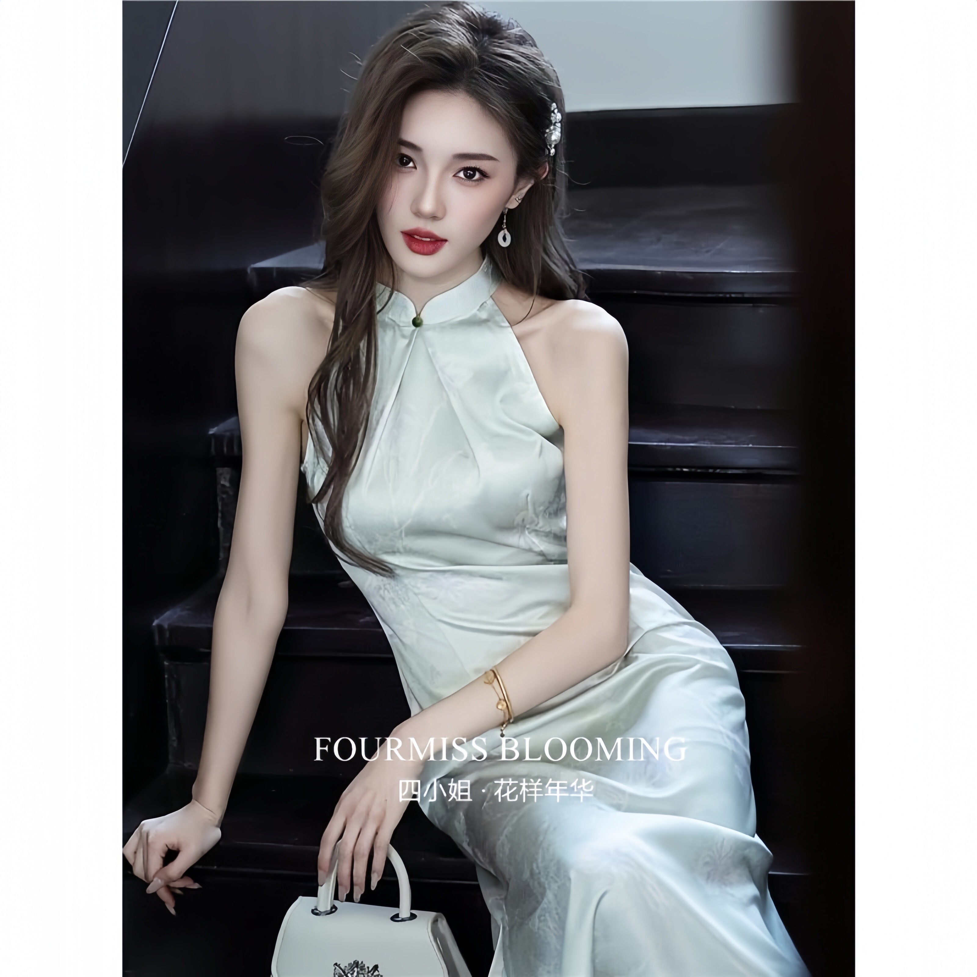 【花样年华】国风旗袍|新中式无袖挂脖女春夏淡绿色显瘦气质礼服