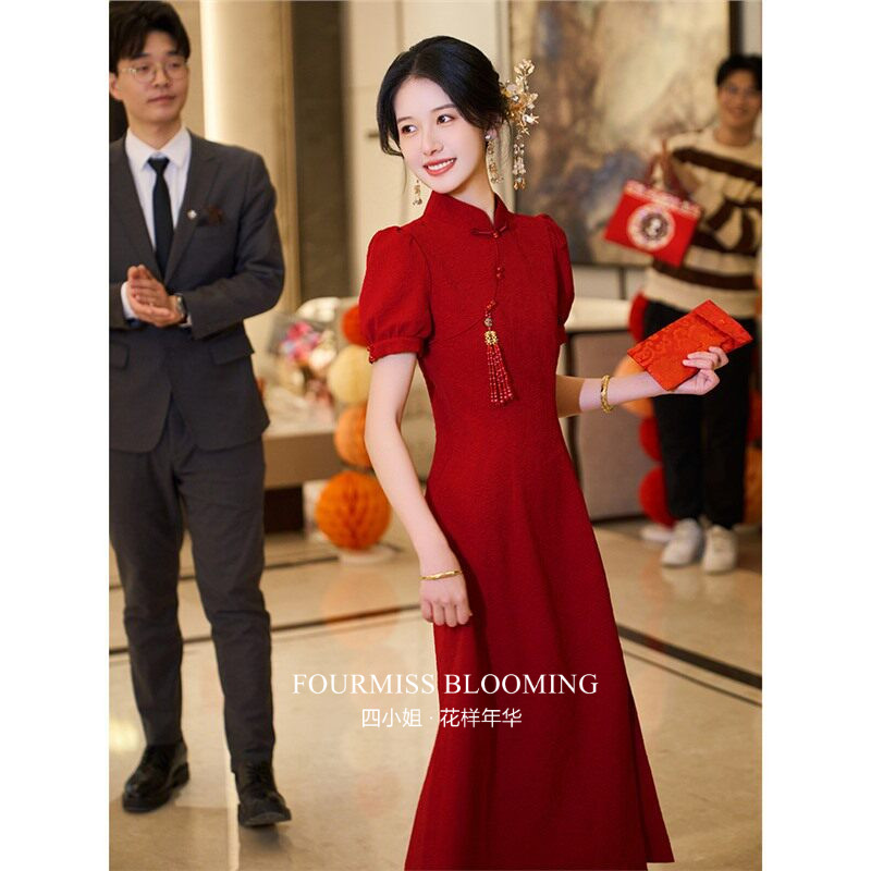 花样年华国风旗袍红色订婚礼服