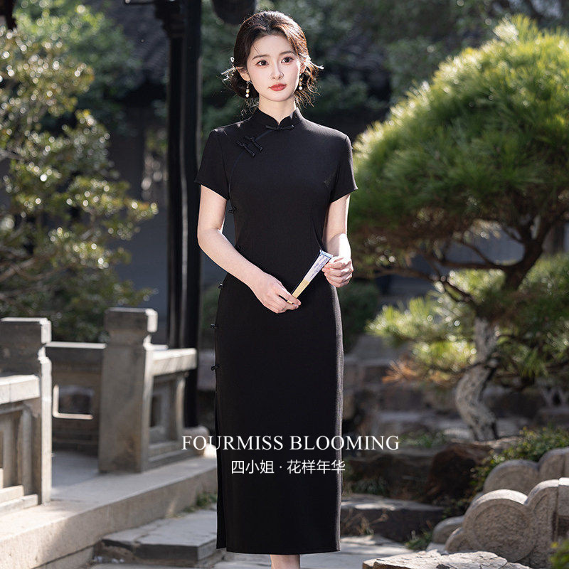 高档黑色棉麻新中式礼服