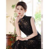 新中式 无袖 长款 复古修身 国风旗袍 改良2026轻款 夏季 花样年华