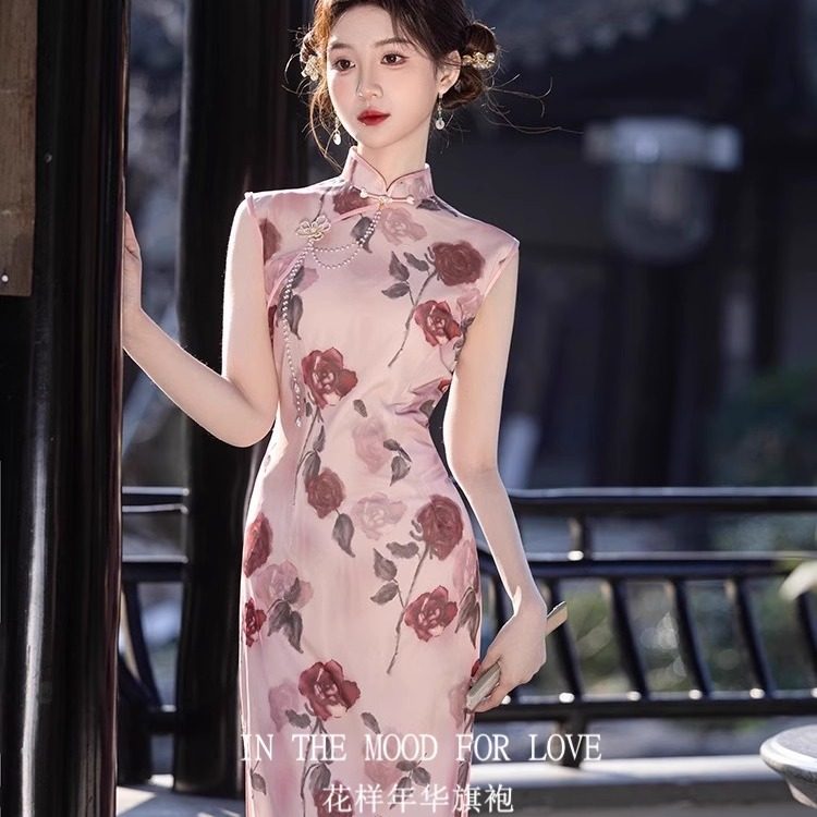 【花样年华】国风旗袍|粉色无袖绝美气质年轻款连衣裙订婚新中式
