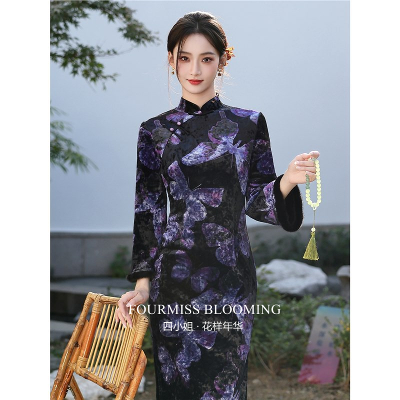 新中式丝绒显瘦连衣裙