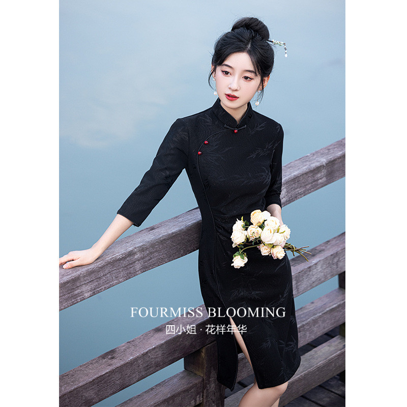 【花样年华】国风旗袍|小个子秋冬连衣裙新中式复古气质黑色长袖