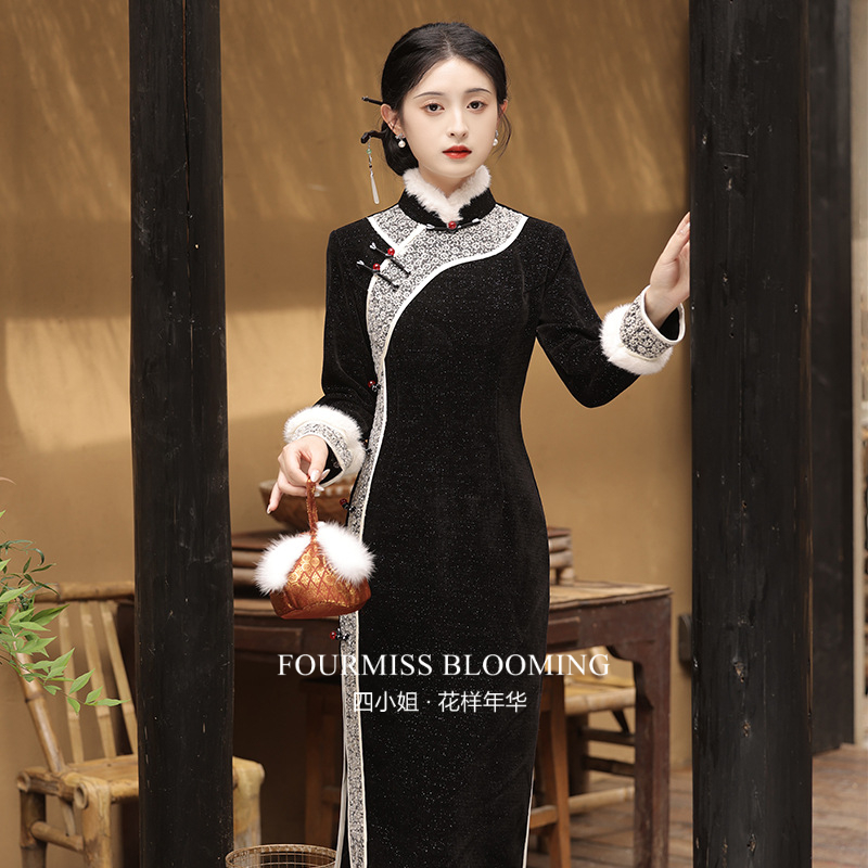2025冬季新款加厚新中式连衣