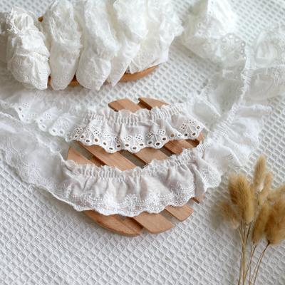 棉布刺绣diy童装褶皱蕾丝边辅料