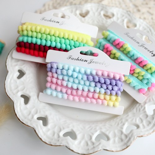 彩色渐变毛球花边小绒球流苏狗牙边diy装饰抱枕箱包窗帘服装辅料