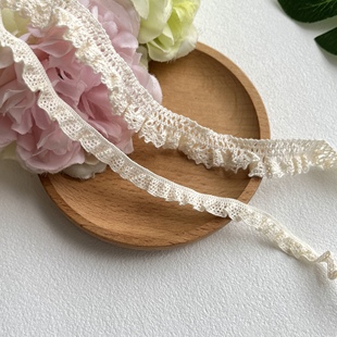 米色弹力蕾丝花边棉线手工diy布艺编织带辅料松紧带娃衣包边装 饰