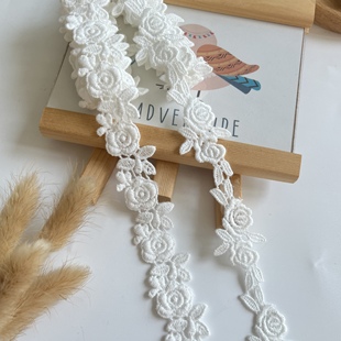 白色纯棉花朵刺绣蕾丝花边辅料衣边袖 饰 口领口蕾丝边配饰衣服装