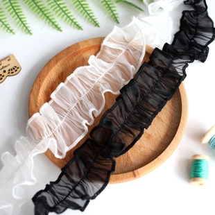 柔软雪纺网纱带荷叶边手工礼服洛丽塔装 饰裙摆边褶皱蕾丝花边辅料