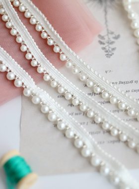 白色手工珍珠织带 网红diy装饰服装蕾丝花边旗袍洋装领子裙边材料