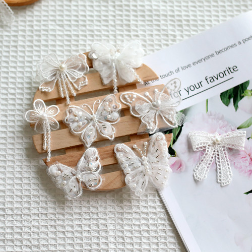 亮片蝴蝶布贴珍珠蝴蝶结蕾丝布