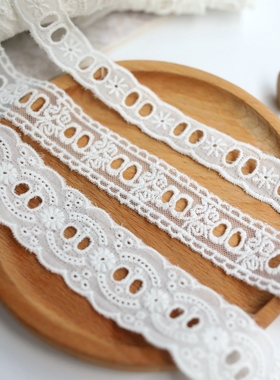 白色纯棉布刺绣穿丝带蕾丝花边diy服装裙边衣边腰带手工装饰辅料
