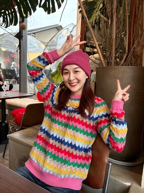 2026春装boden彩色波浪条纹彩虹圆领套头针织衫女显瘦毛衣上衣女