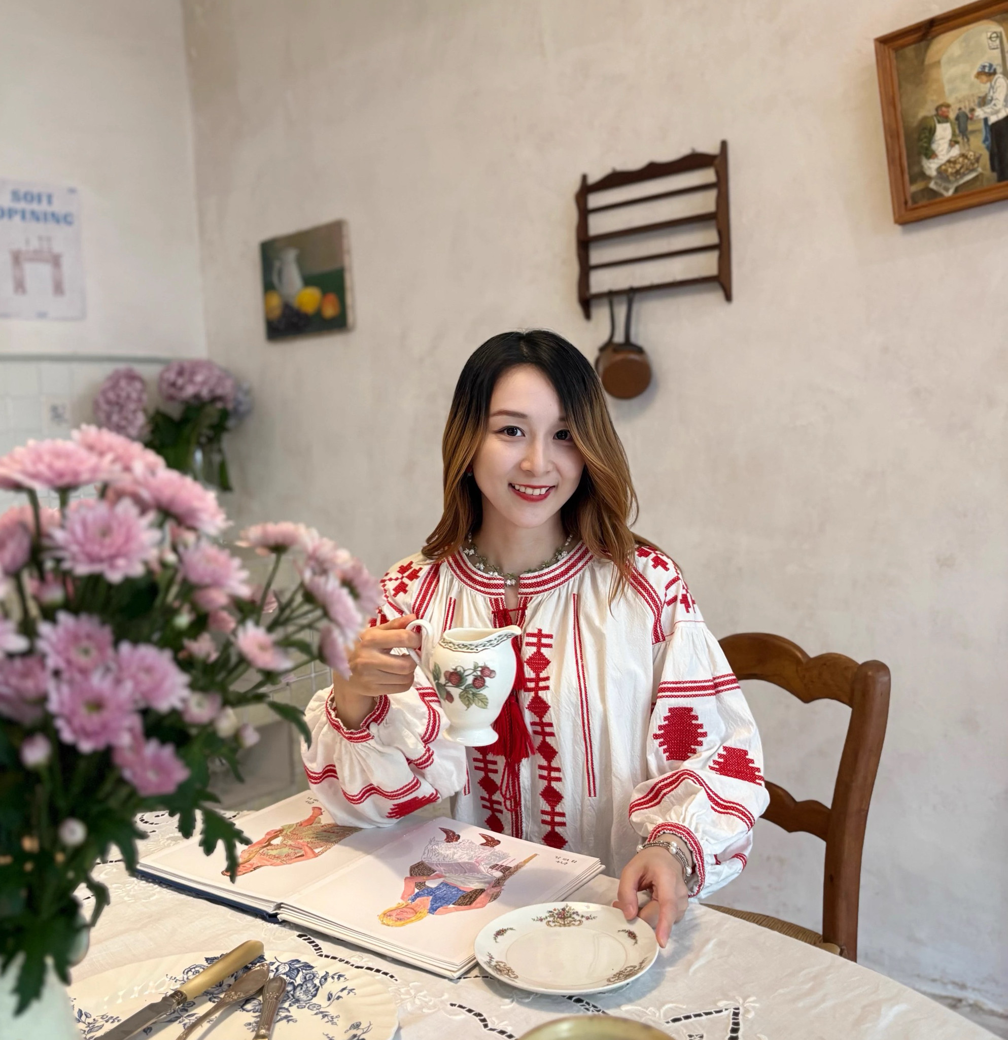 法式欧美ins风民族风红色刺绣衬衫