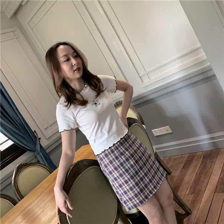 2026夏季韩版韩国东大门ins风女团凤紫色格子半身裙一字裙A字裙